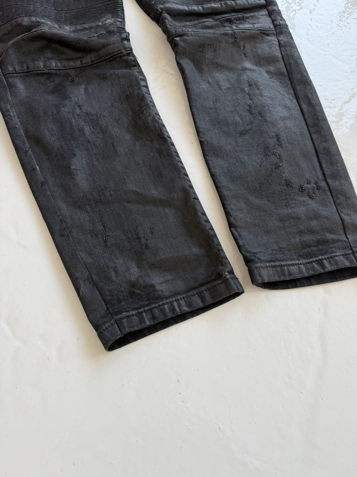 Philipp Plein born&raised distressed waxed biker denim