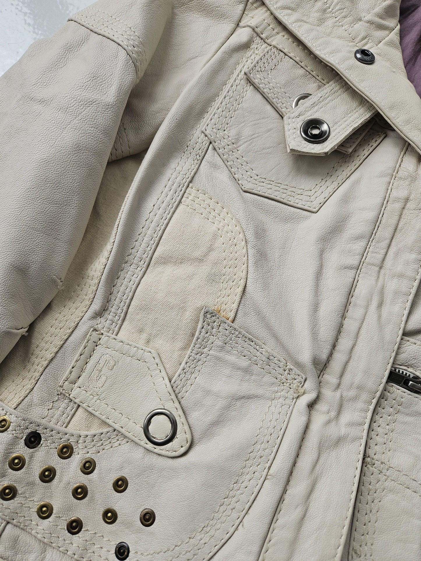 Archive y2k multipocket high collar leather jacket