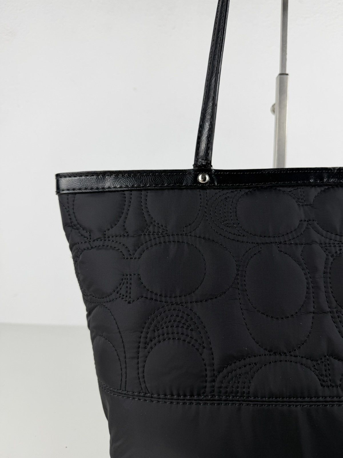 Coach signature quilted nylon and patent leather tote
