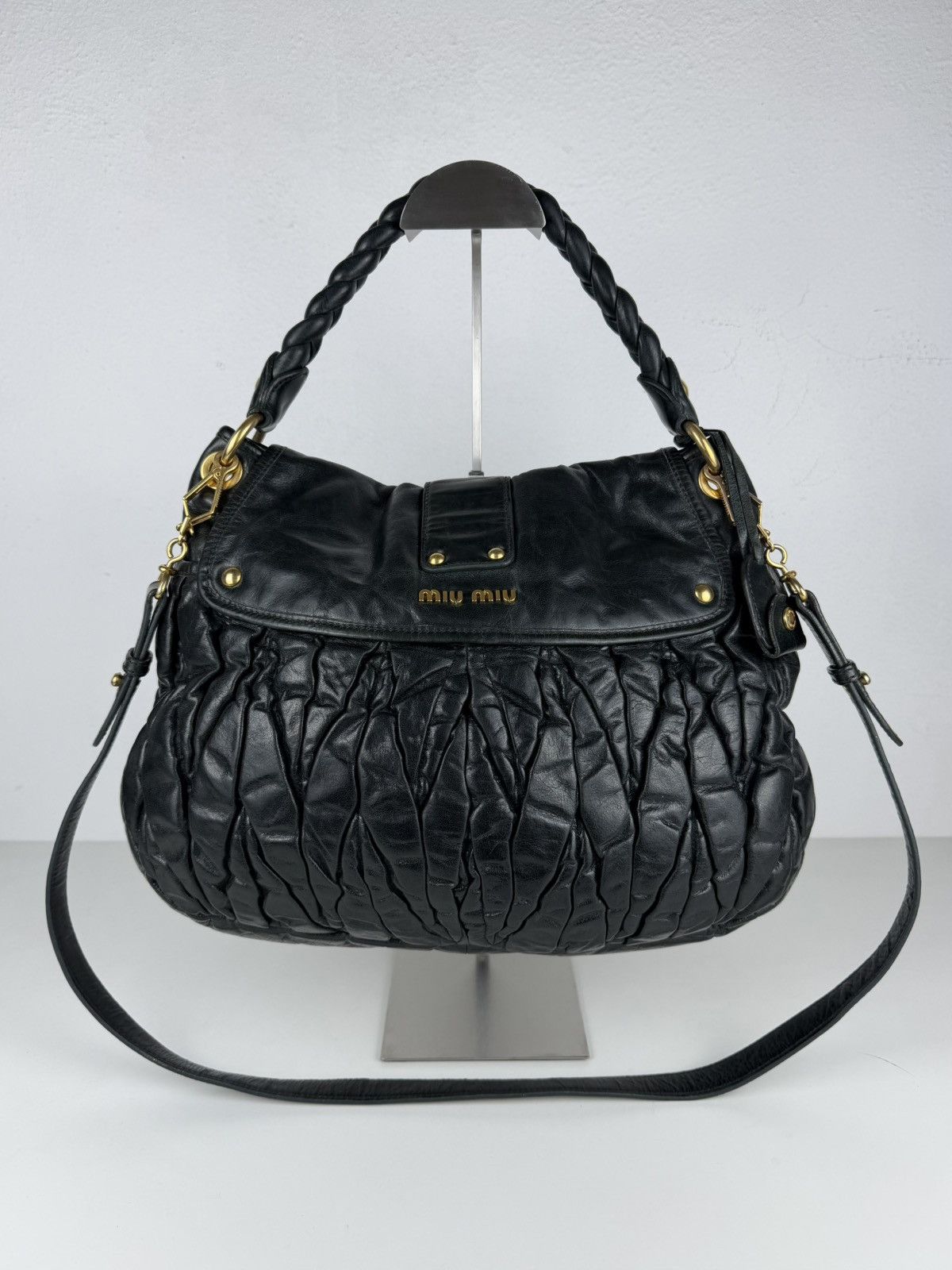 Miu Miu matelasse pleated leather coffer bag in deep green