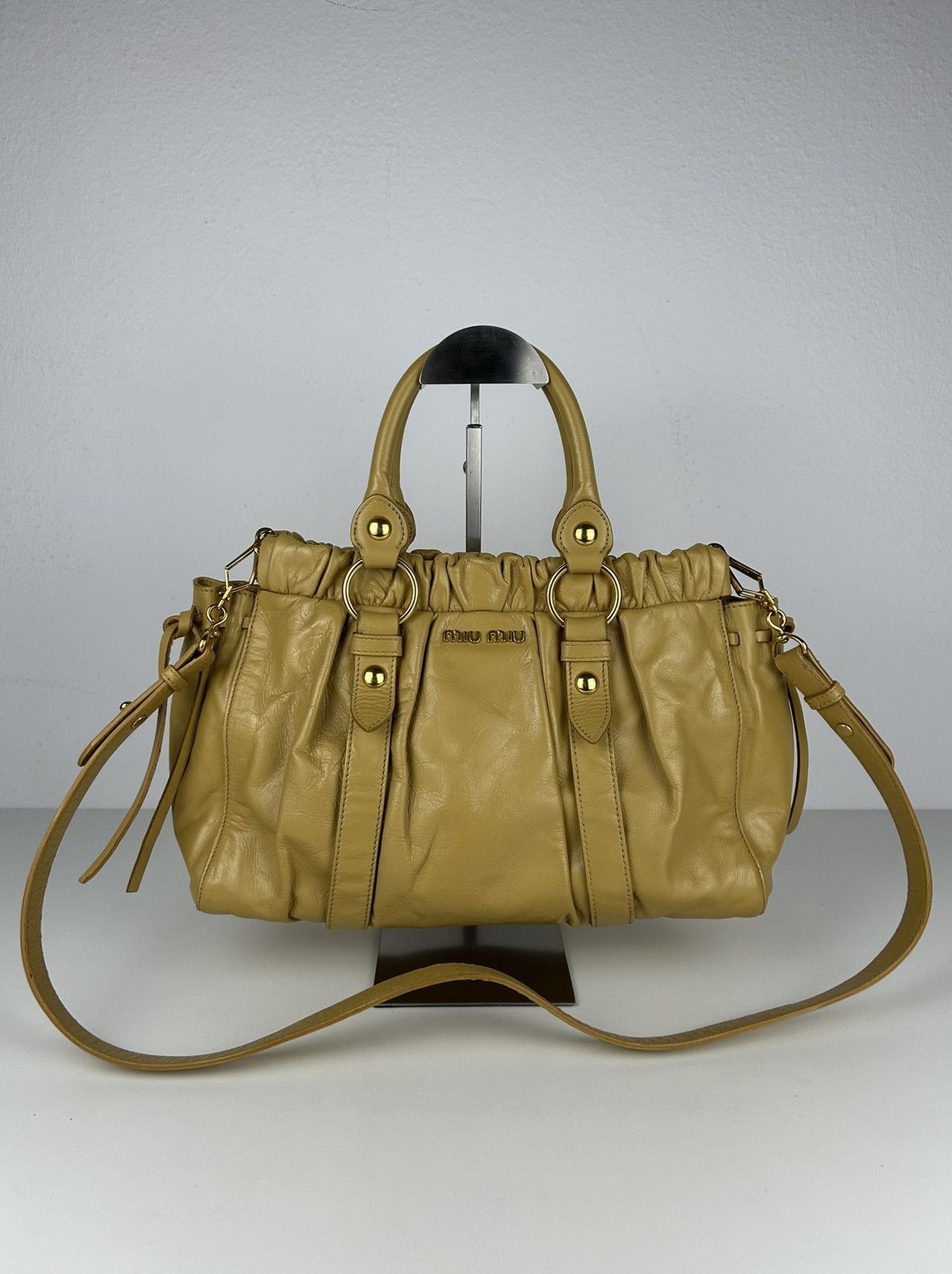 Miu miu vitello bauletto aperto gathered leather bag in buttery