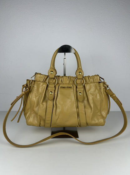 Miu miu vitello bauletto aperto gathered leather bag in buttery