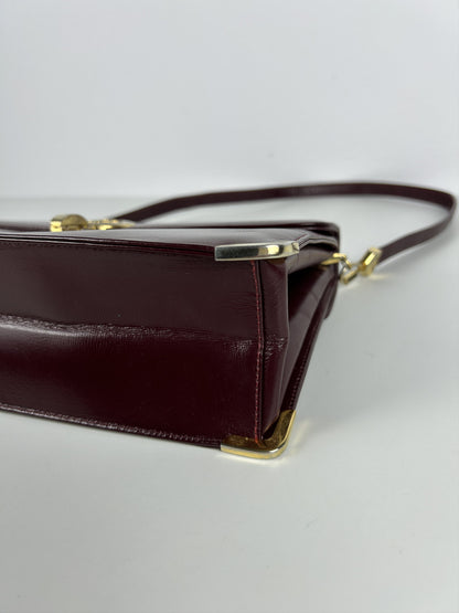 Vintage 80s Dior box calf leather burgundy handbag