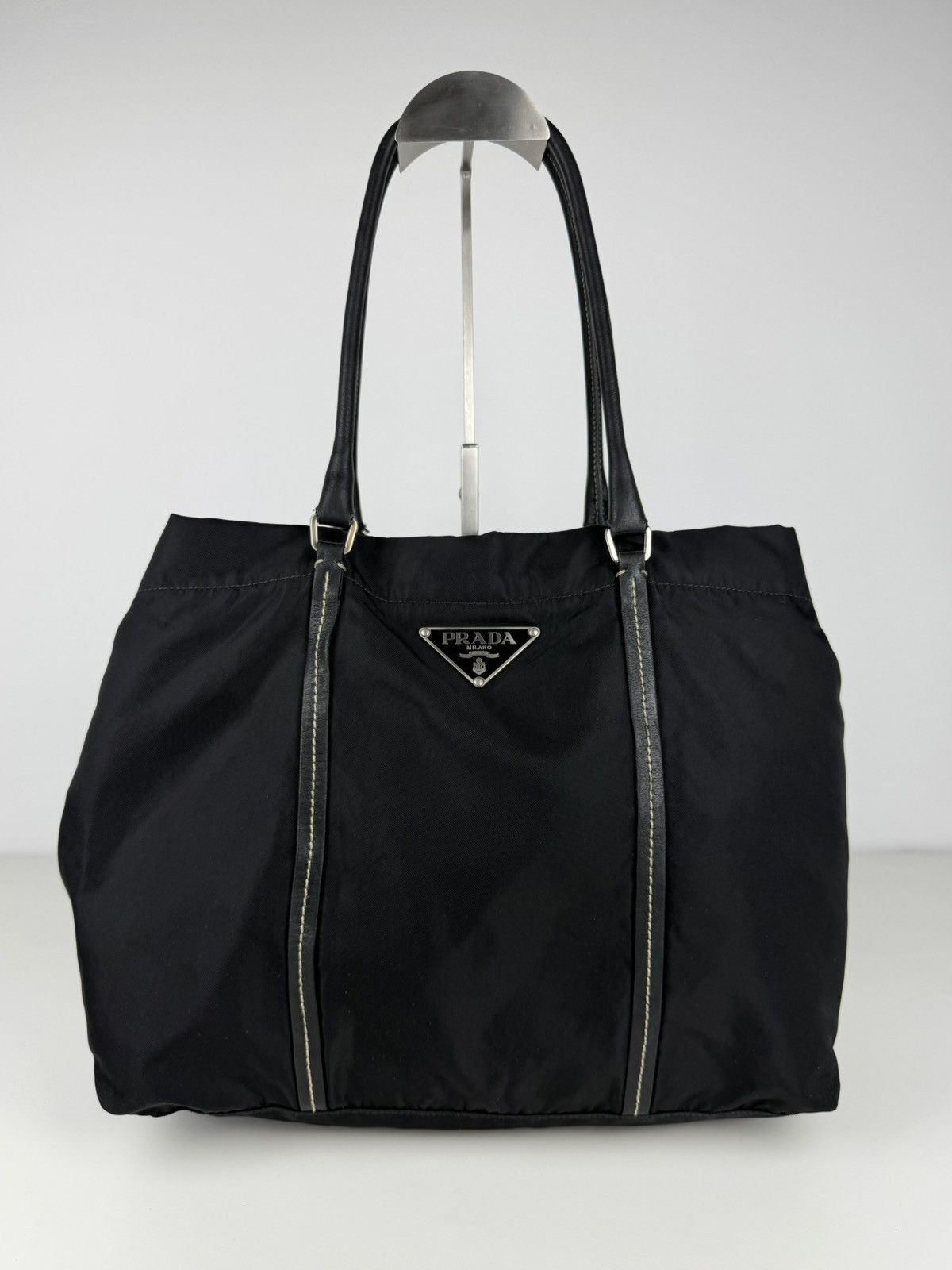 Prada tessuto nylon triangle logo tote bag