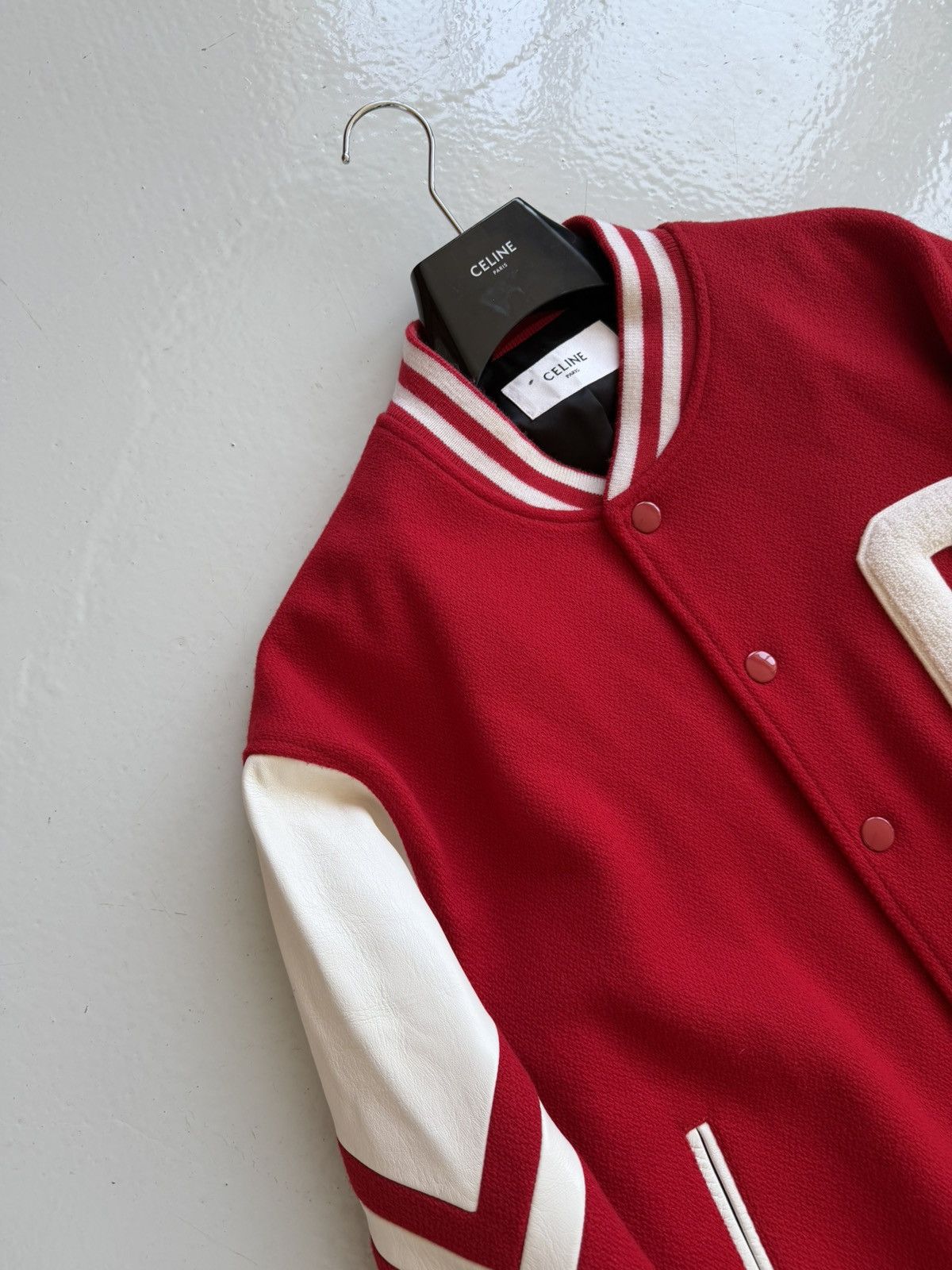 Celine Jackson C patch teddy varsity jacket