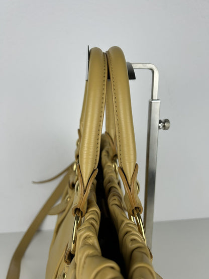 Miu miu vitello bauletto aperto gathered leather bag in buttery