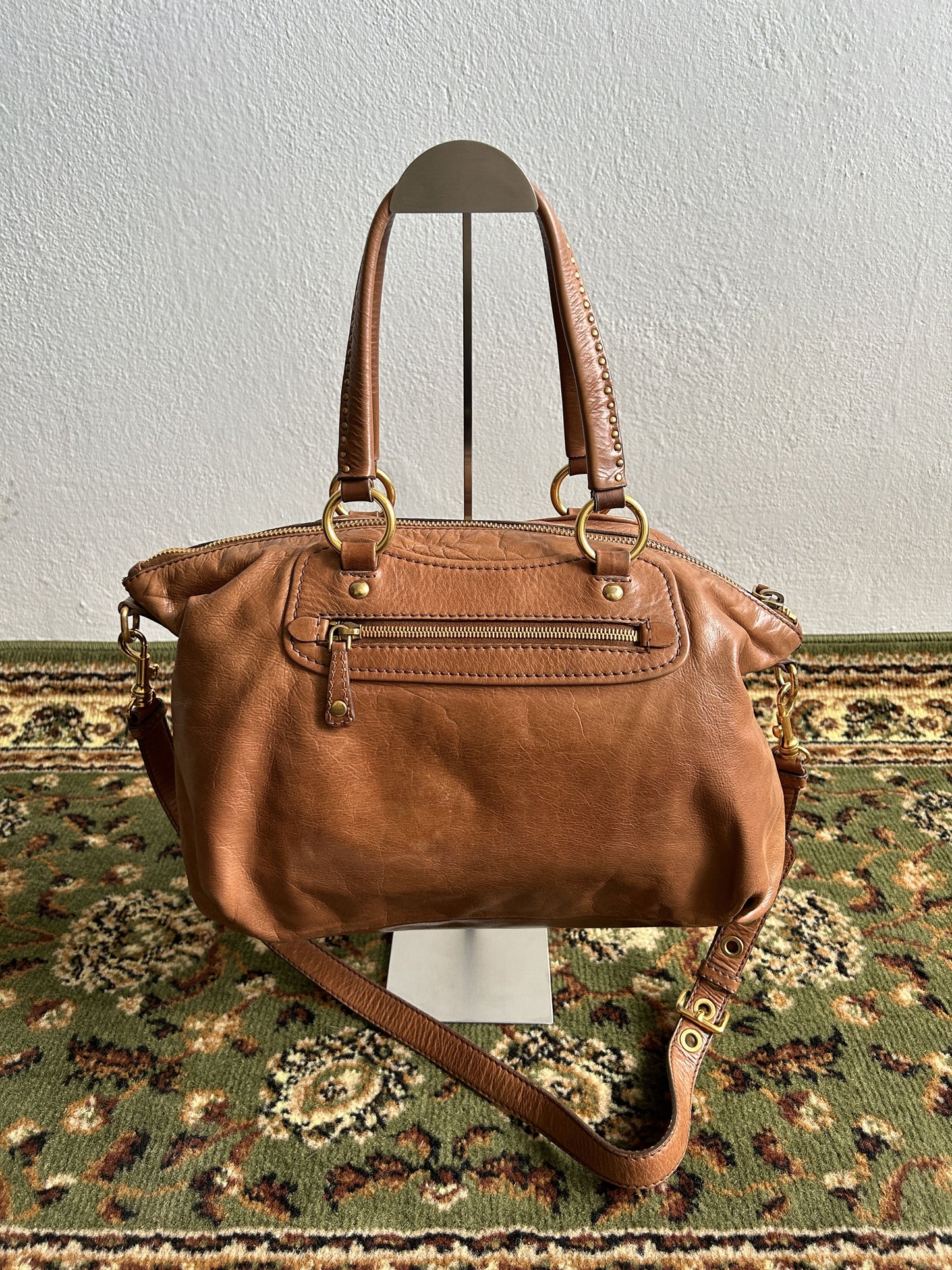 Vintage y2k miu miu leather top zip charm studded handbag