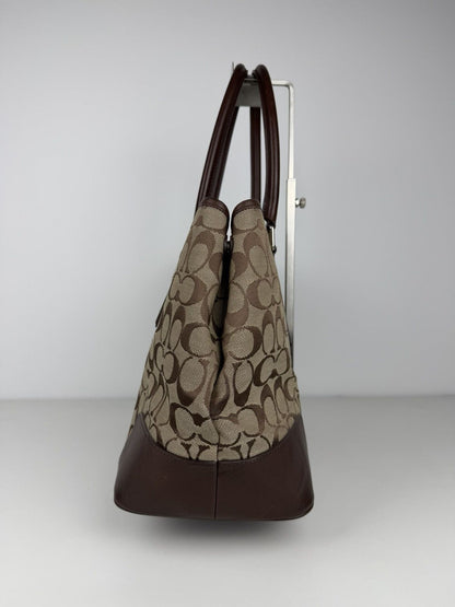 Coach signature leather and canvas tote bag