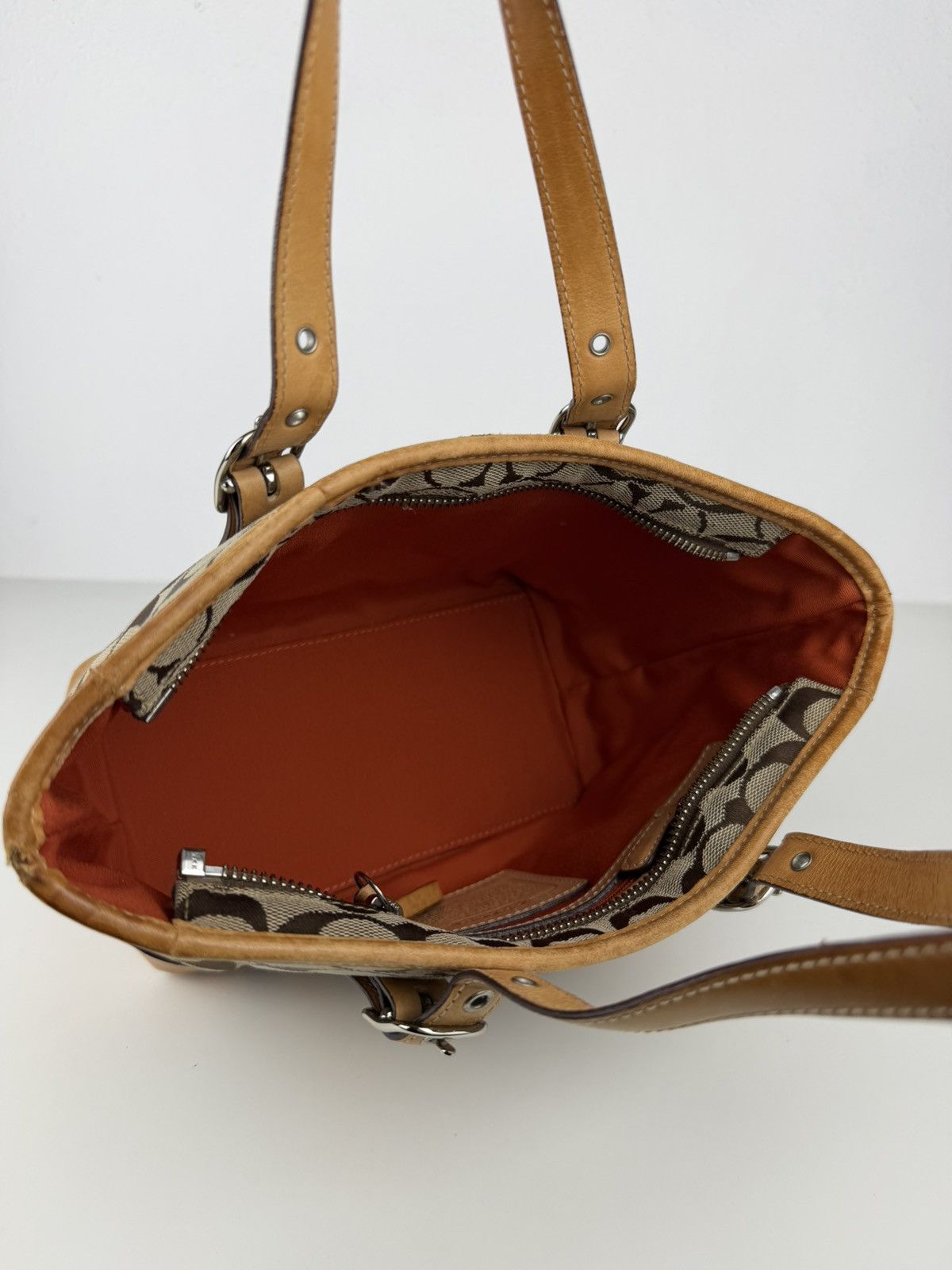 Coach signature canvas and leather mini tote bag