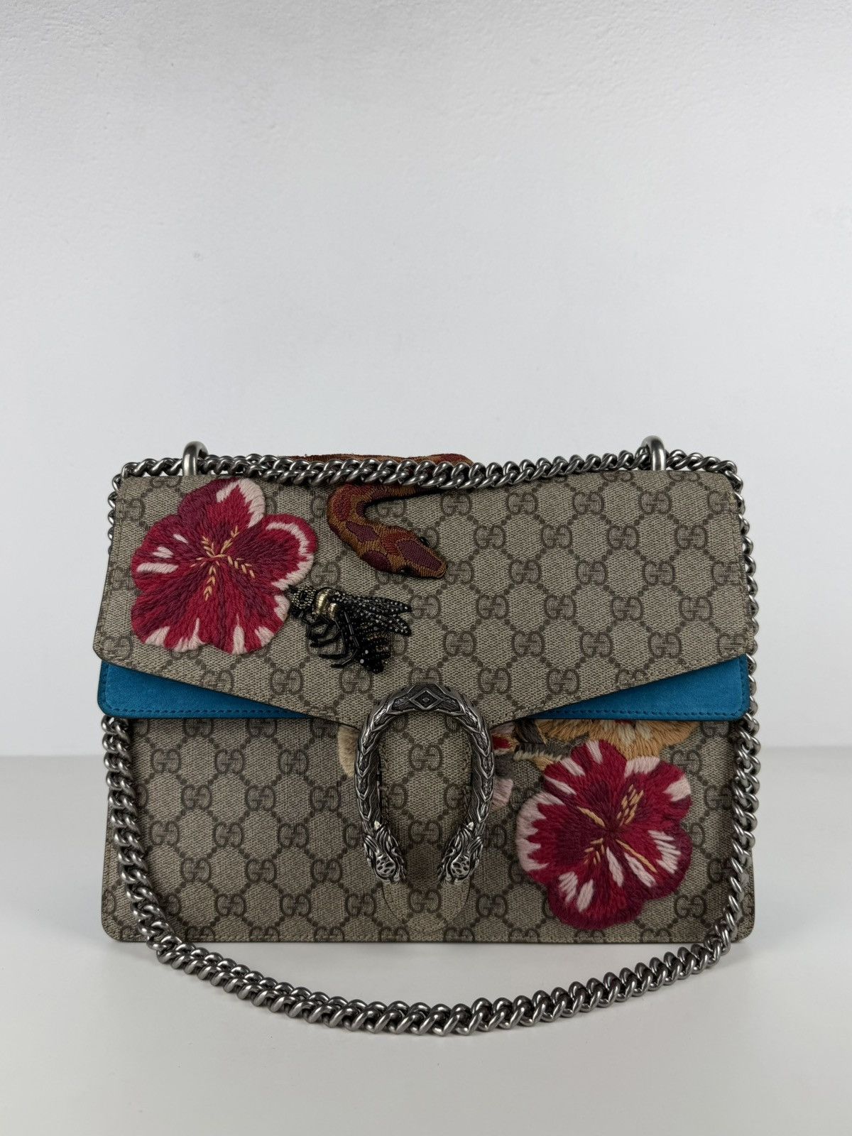 Gucci GG supreme Dionysus large with embroidered bee snake & flowers