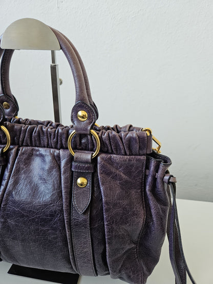 Miu miu vitello bauletto aperto gathered leather handbag