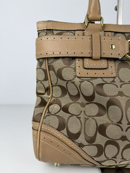 Coach signature leather canvas tassel tote bag