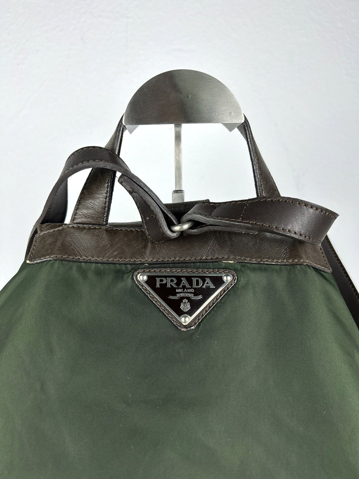 Vintage Prada nylon and leather triangle logo cargo backpack