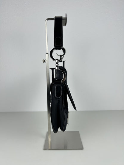 2001 Dior black satin and patent leather saddle bag