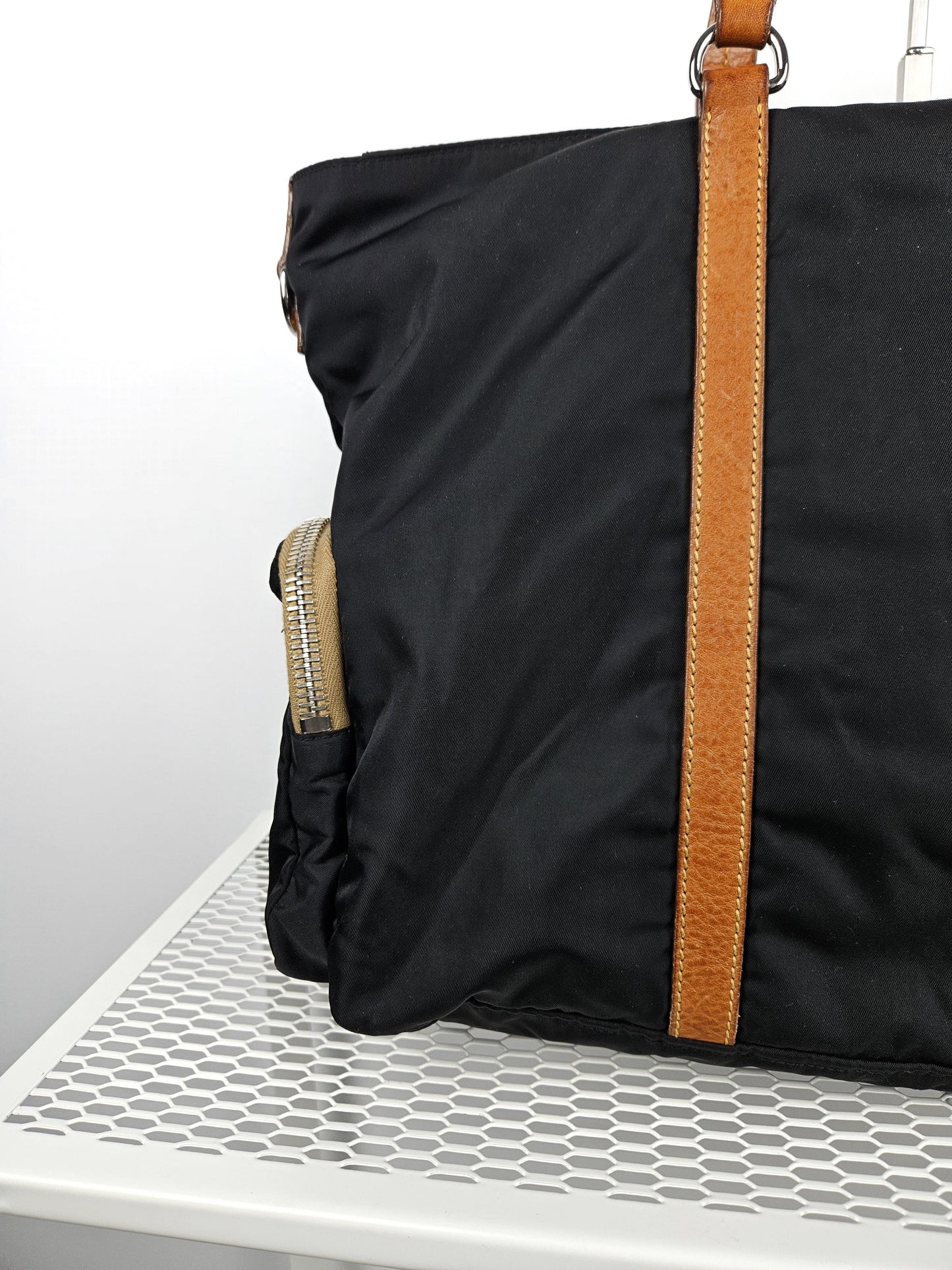 Archive miu miu nylon leather tote bag with cargo pockets