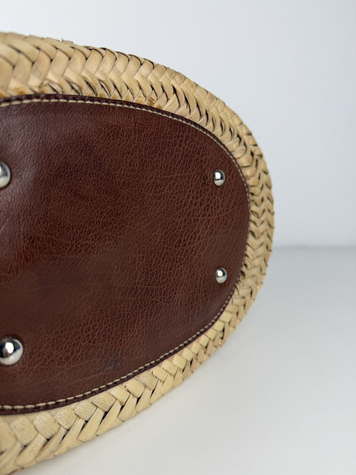 Vintage 90s miu miu wicker and leather basket tote bag