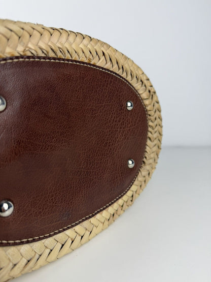 Vintage 90s miu miu wicker and leather basket tote bag
