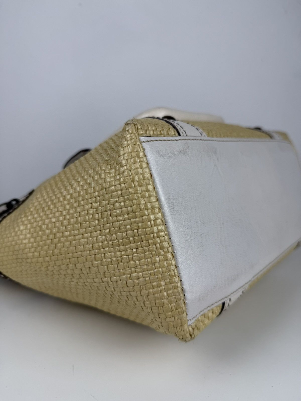 Coach legacy raffia and leather tote bag