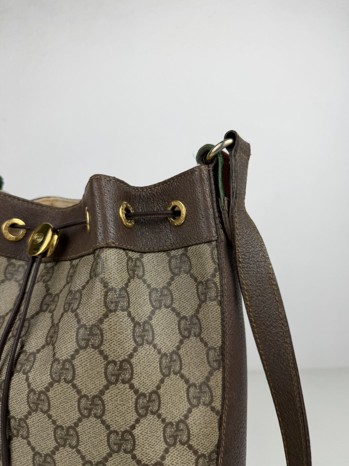 Vintage 80s Gucci monogram drawstring bucket bag
