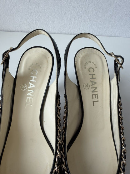 SS2011 Chanel patent leather chain open toe heels