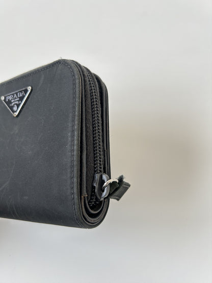 Prada nylon and saffiano leather triangle logo zip wallet