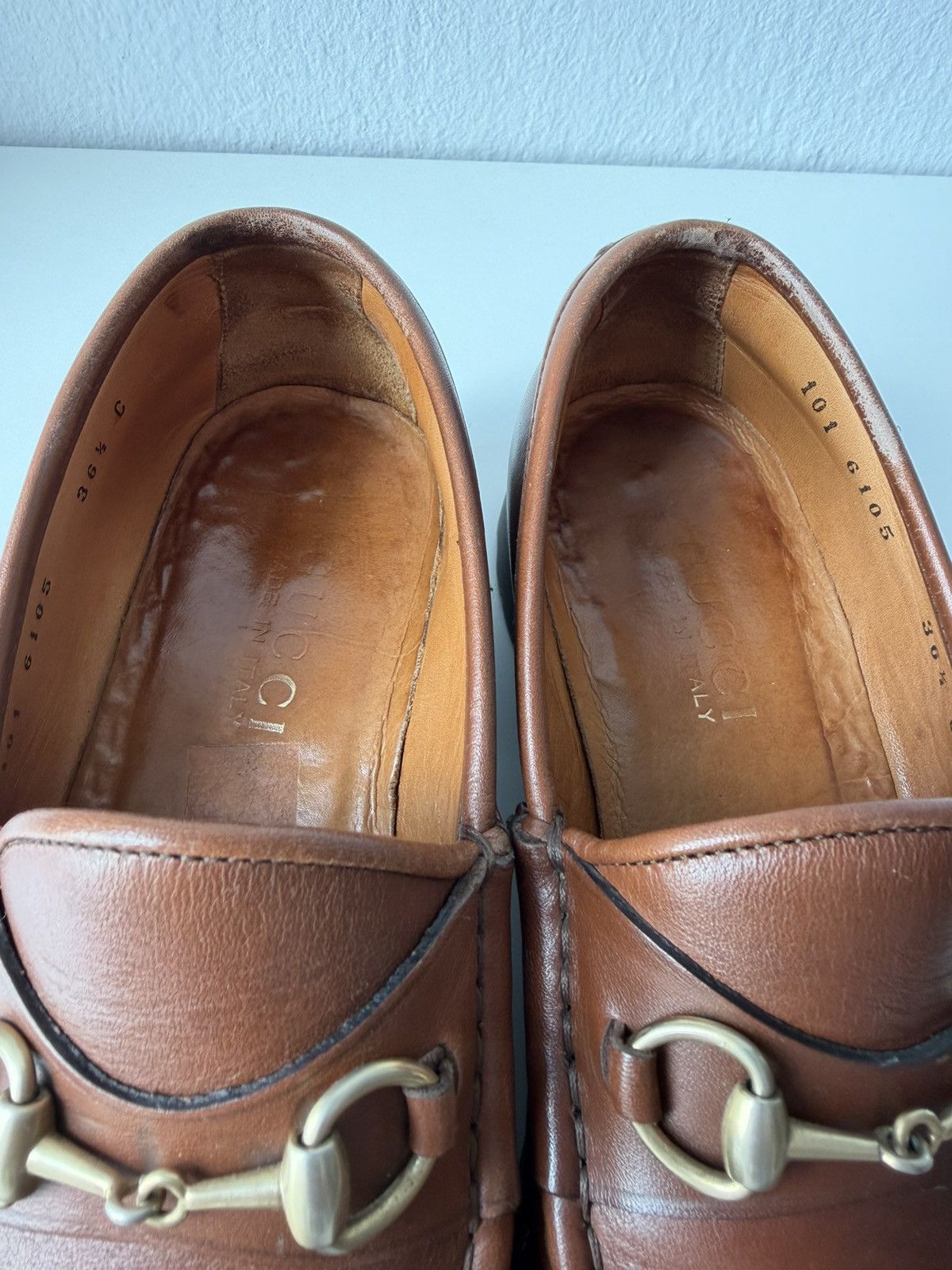 Gucci leather horsebit loafers on a thick notched sole