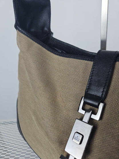 Vintage y2k Gucci Jackie canvas and leather hobo handbag