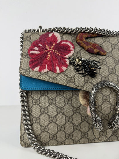 Gucci GG supreme Dionysus large with embroidered bee snake & flowers