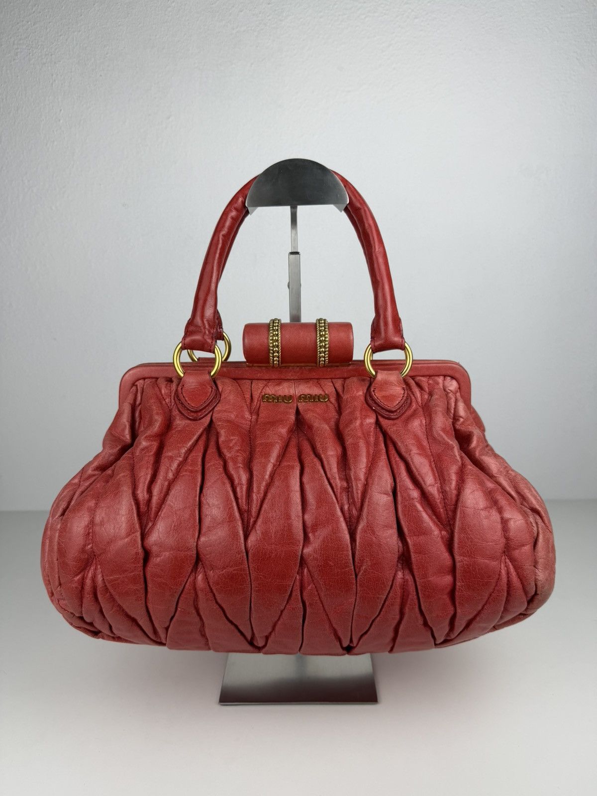 Miu Miu matelasse pleated leather handbag