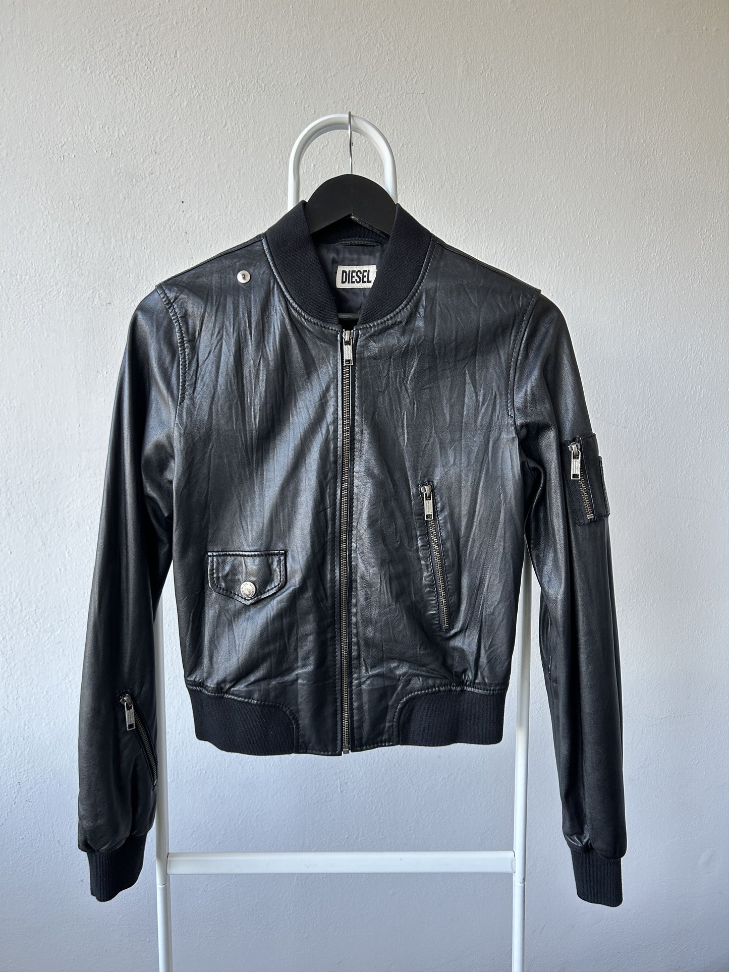 Archive Diesel cropped lambskin leather bomber jacket