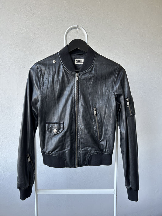 Archive Diesel cropped lambskin leather bomber jacket