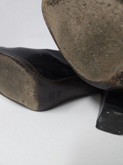 Archive Gucci square toe block heel pumps mules