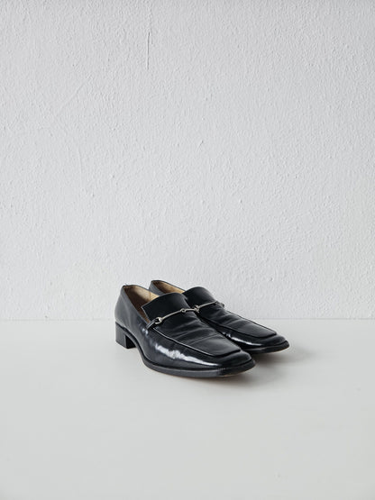 Vintage Gucci patent leather low block heel horsebit loafers