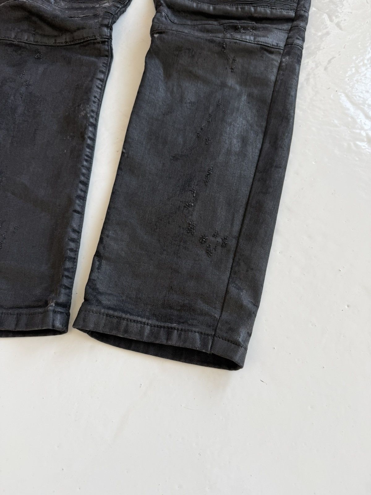 Philipp Plein born&raised distressed waxed biker denim