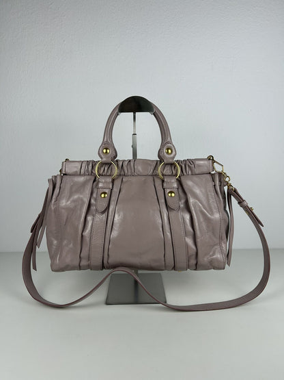 Miu miu vitello bauletto aperto gathered leather handbag