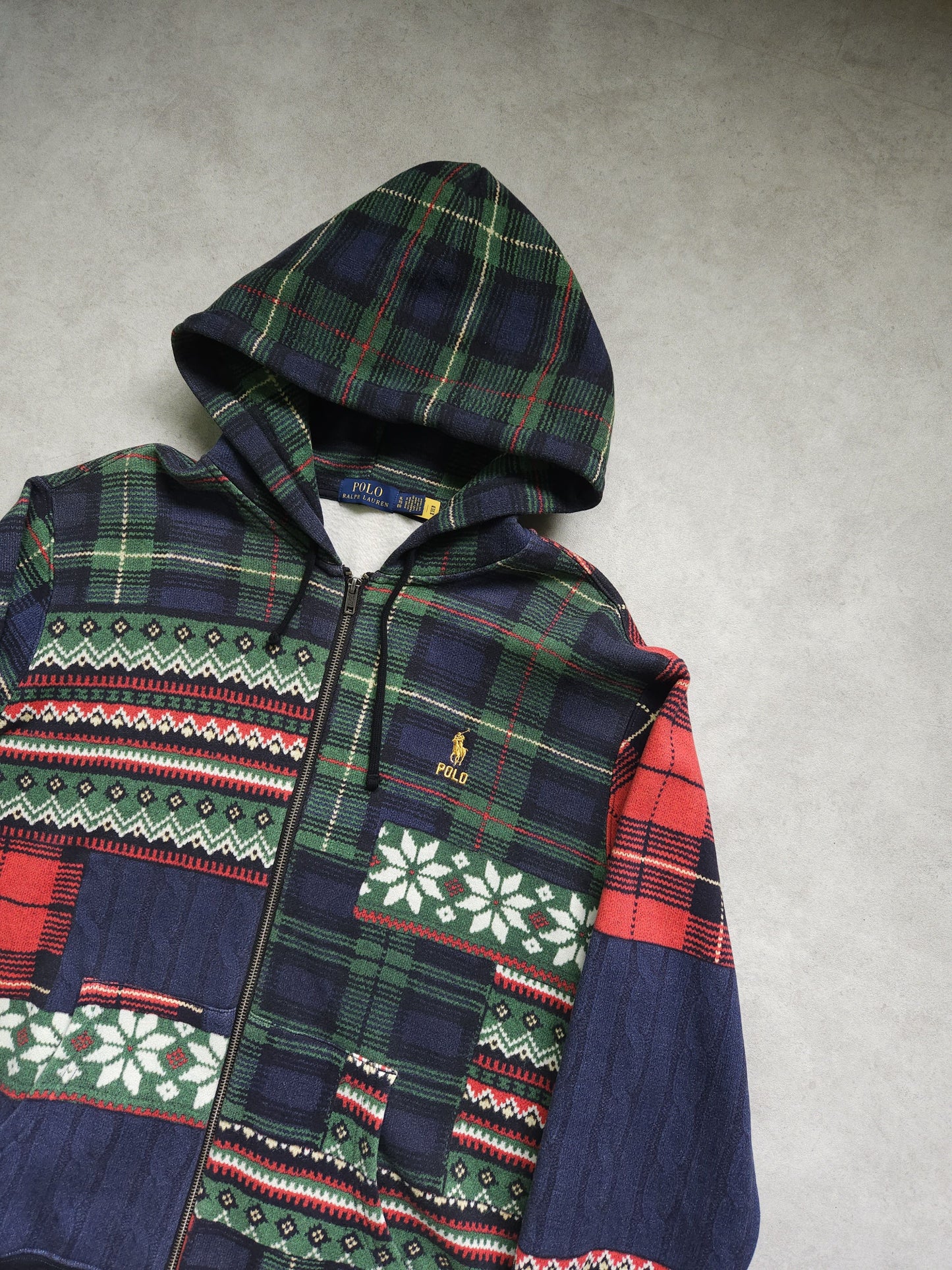 Ralph lauren patchwork print fleece lined zip hoodie