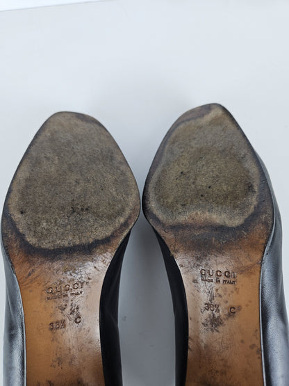 Vintage Gucci almond toe horsebit leather heels
