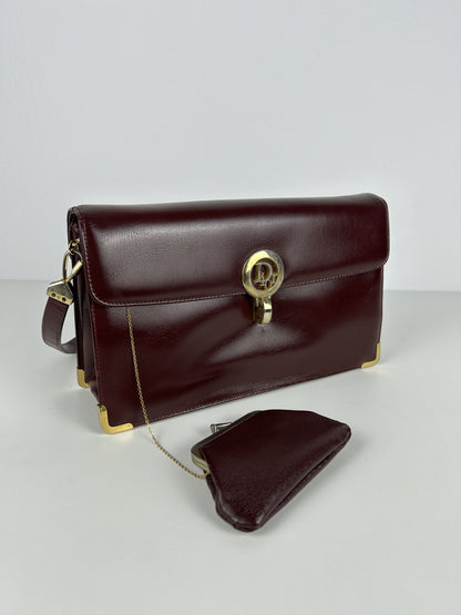 Vintage 80s Dior box calf leather burgundy handbag