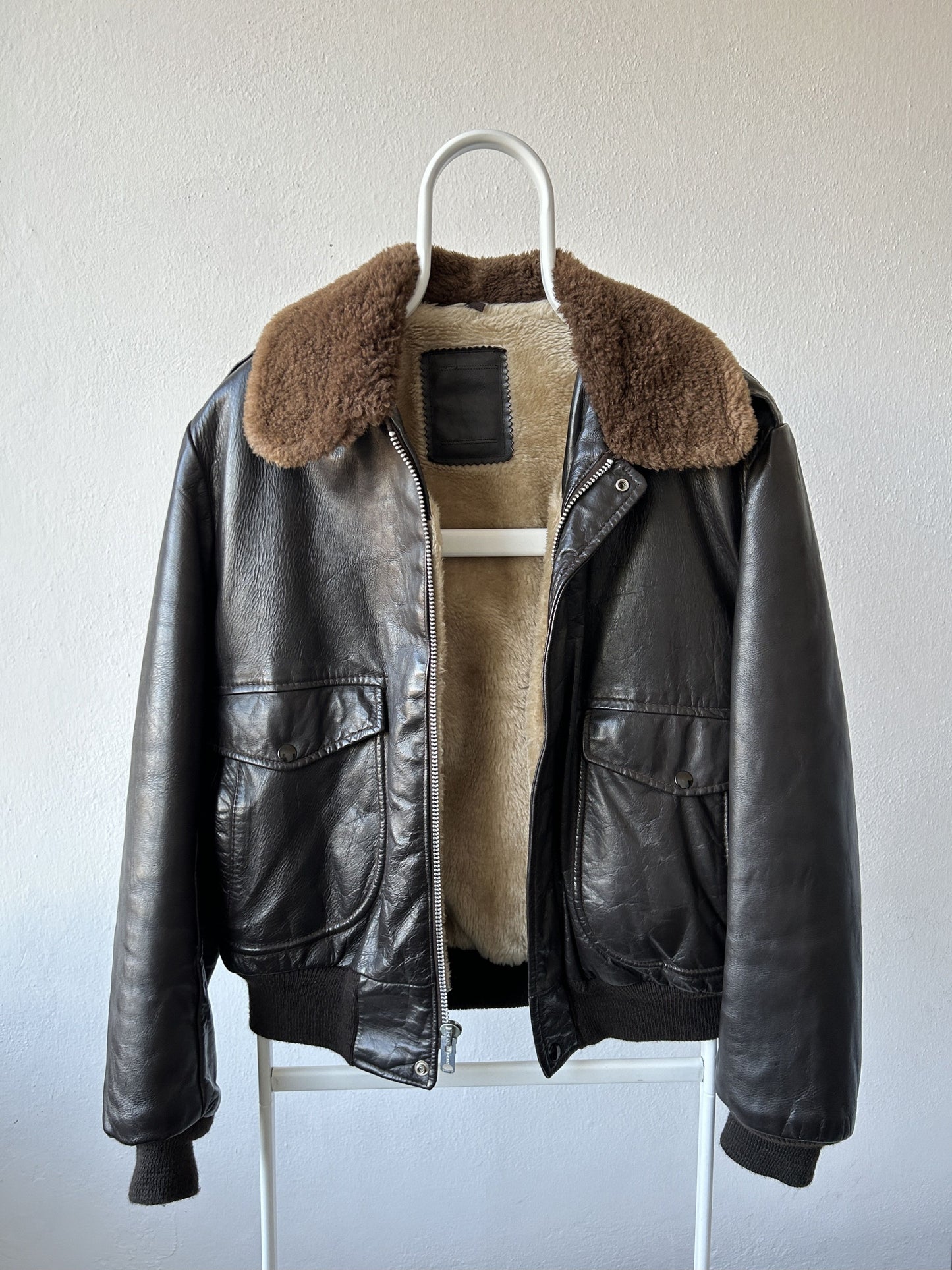 Vintage aviator shearling leather jacket
