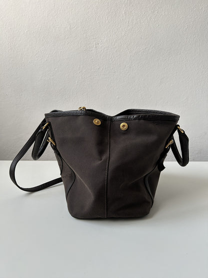 Prada canvas and leather triangle logo tote bag
