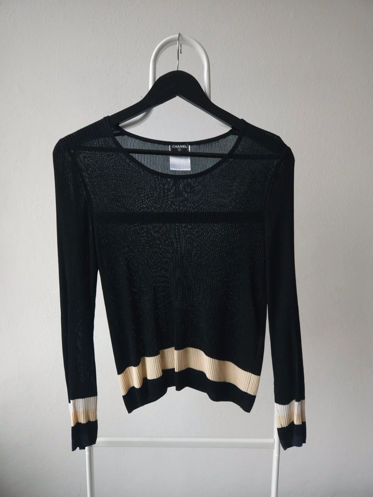 SS2001 Chanel viscose ribbed see through knit
