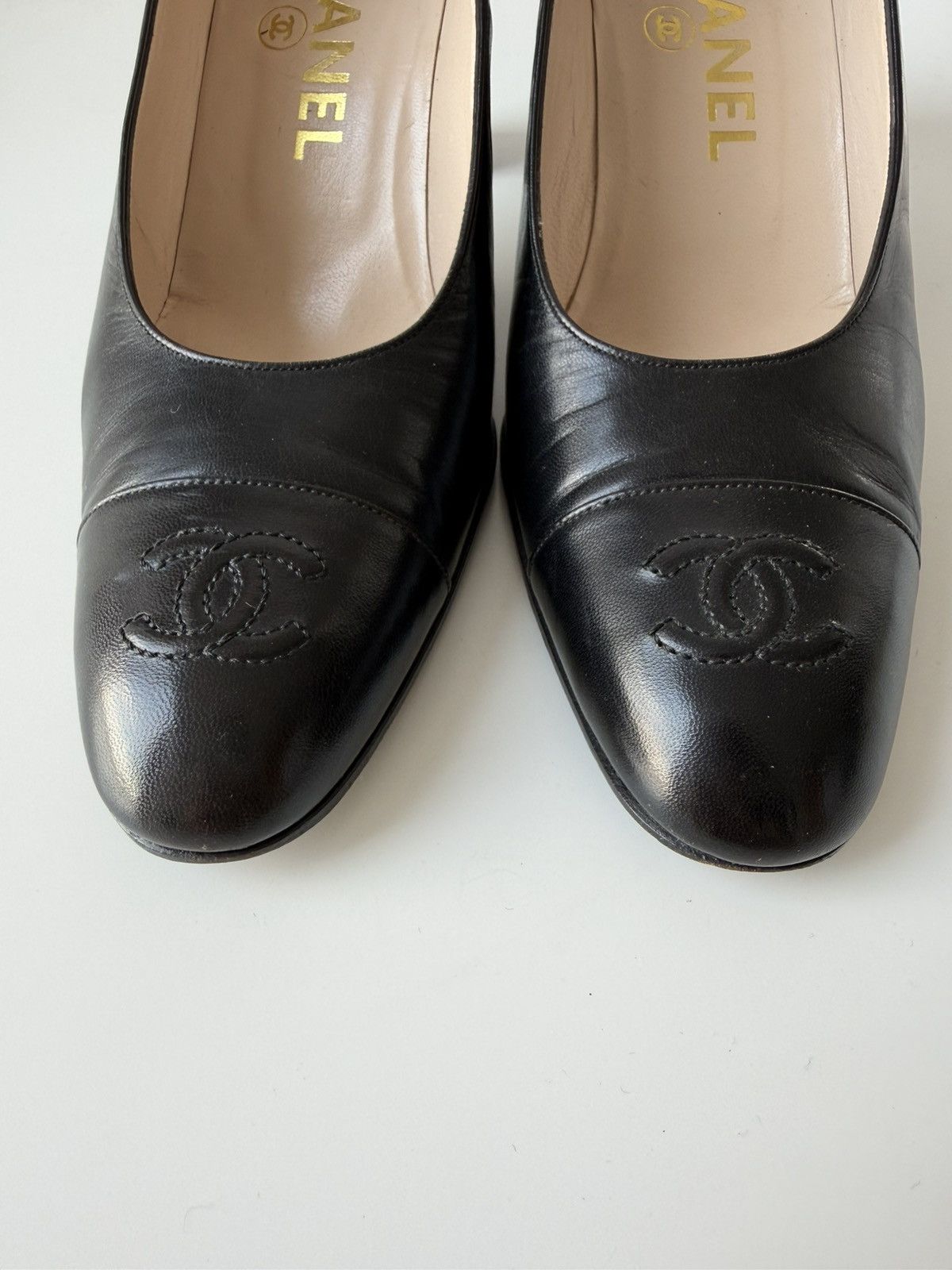 Vintage chanel CC logo block heels