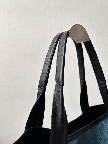 Balenciaga denim leather navy cabas m tote bag with pouch