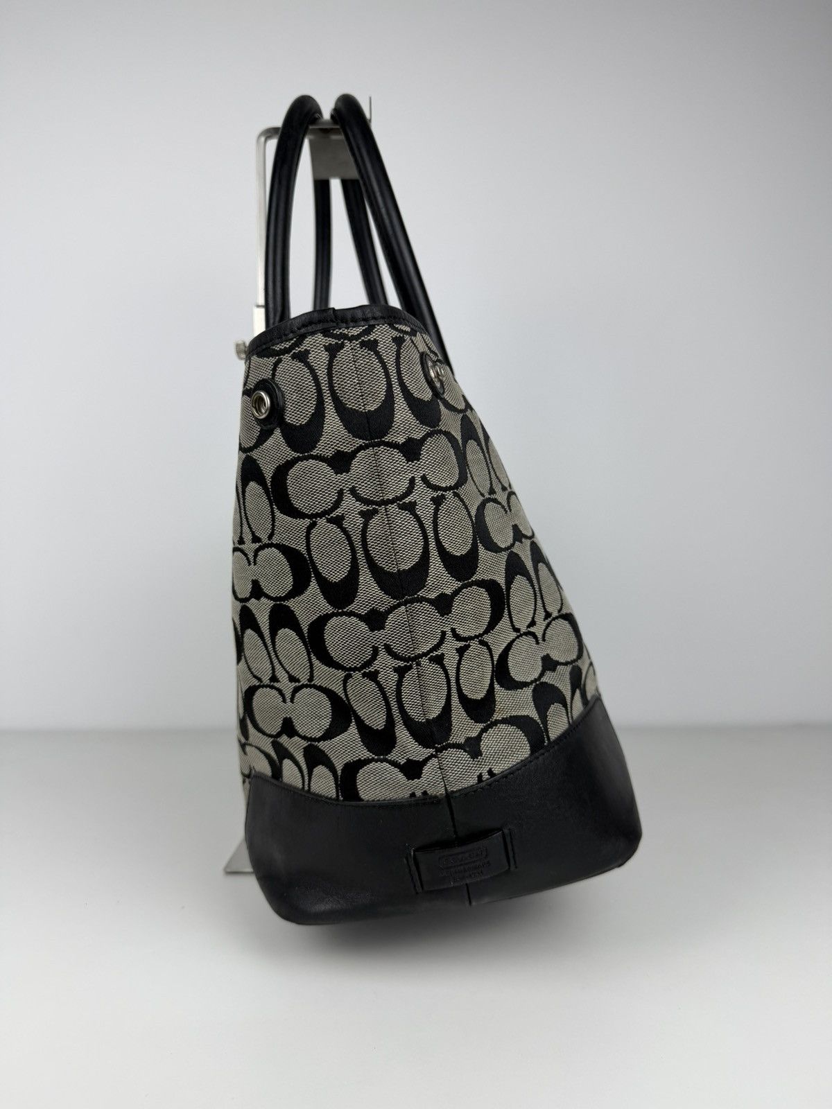 Coach signature leather and canvas tote bag