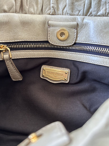 Miu miu vitello bauletto aperto gathered leather handbag