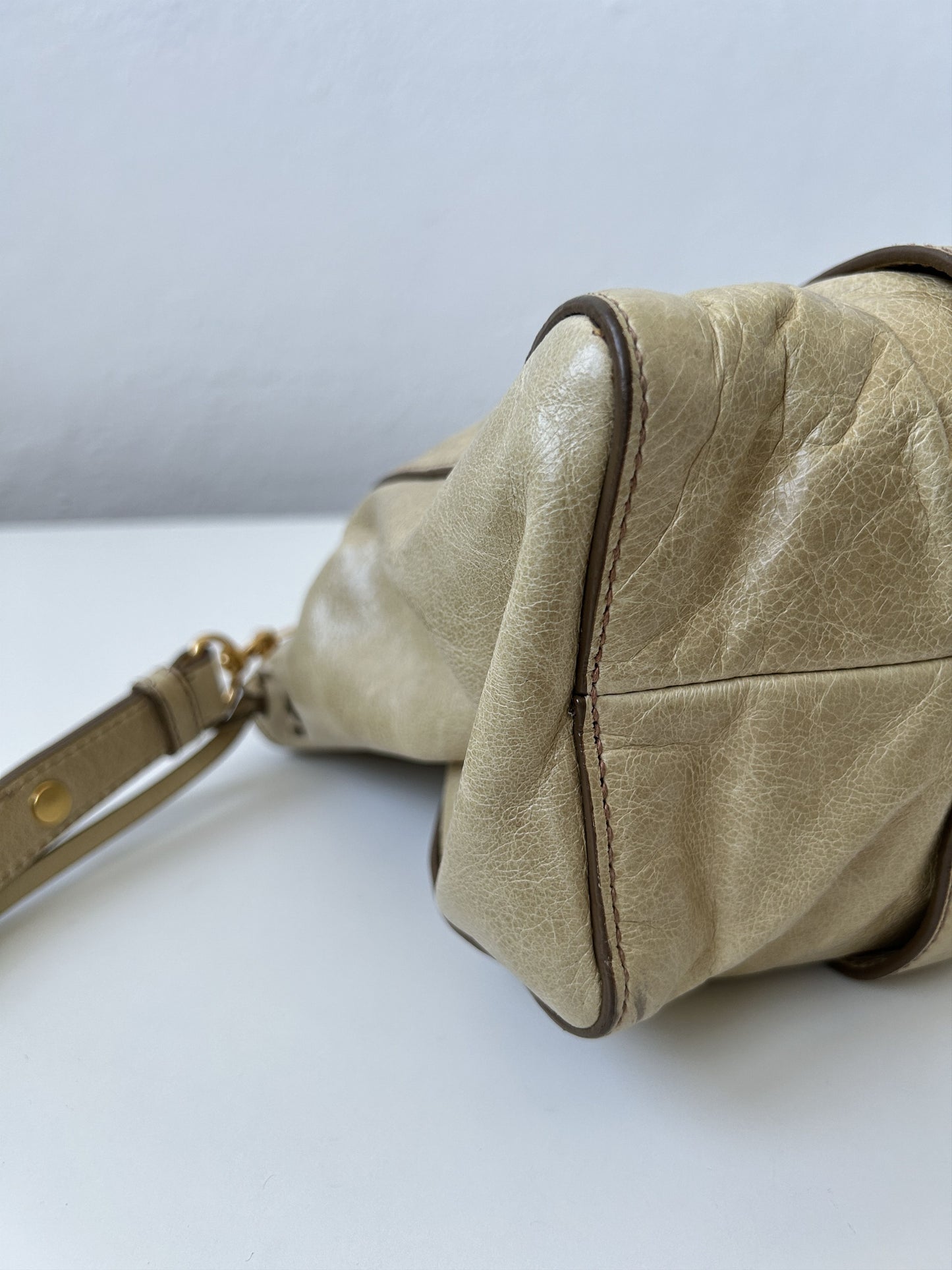 Miu miu vitello bauletto aperto gathered leather handbag