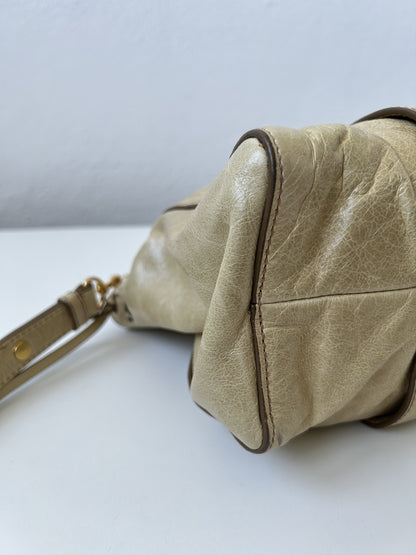 Miu miu vitello bauletto aperto gathered leather handbag