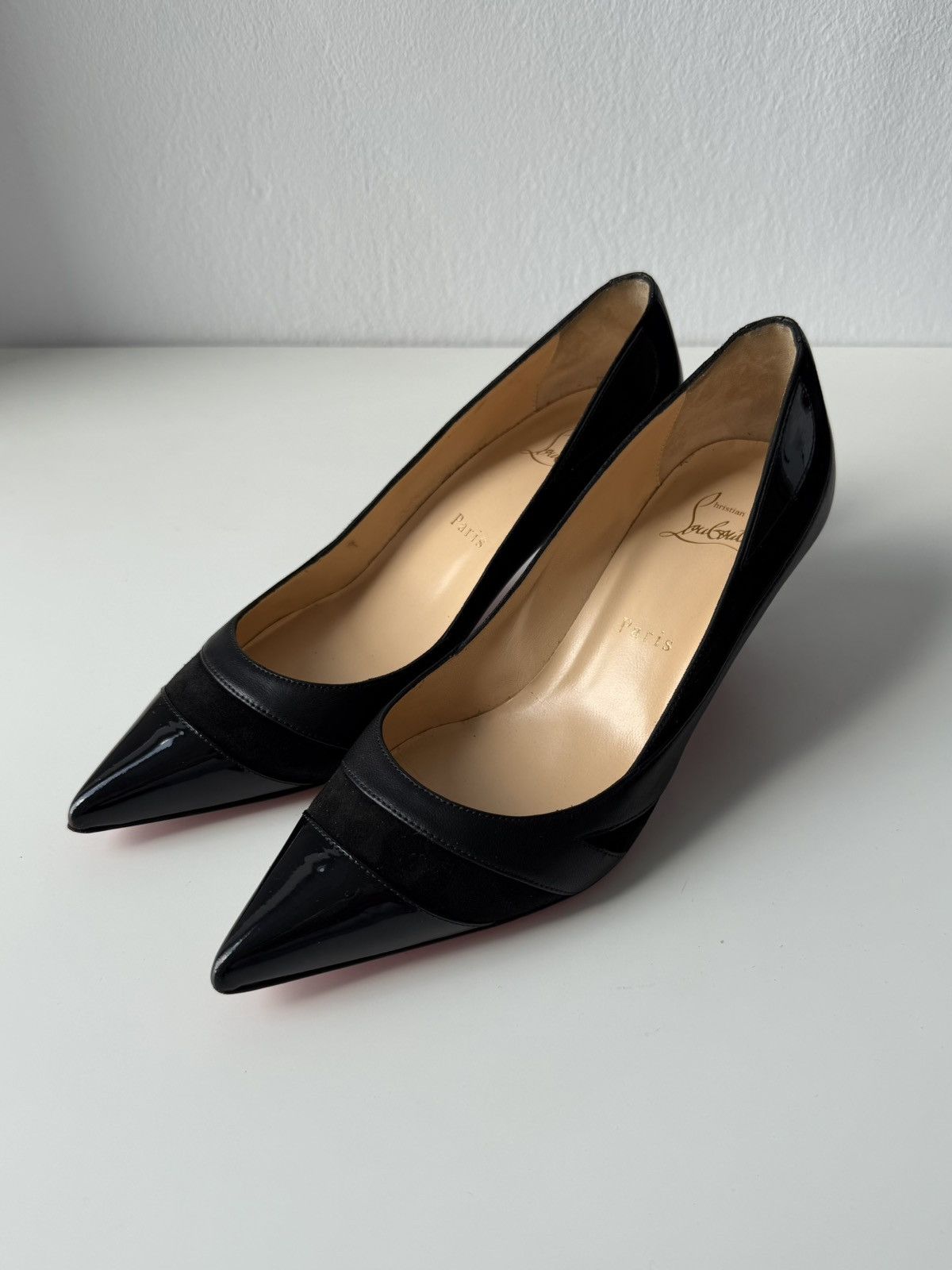 Christian Louboutin eklectica 55 mixed leather kitten heels