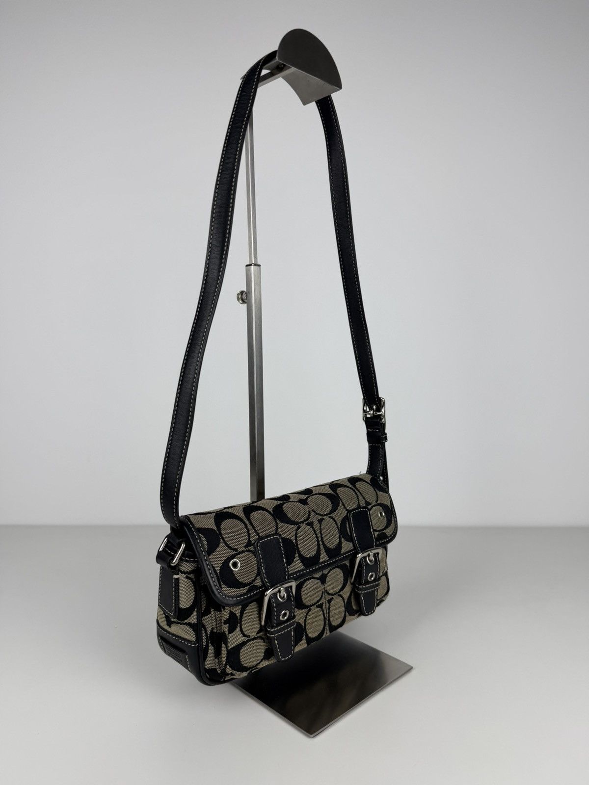Coach signature leather and canvas shoulder/ crossbody bag
