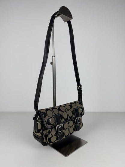 Coach signature leather and canvas shoulder/ crossbody bag